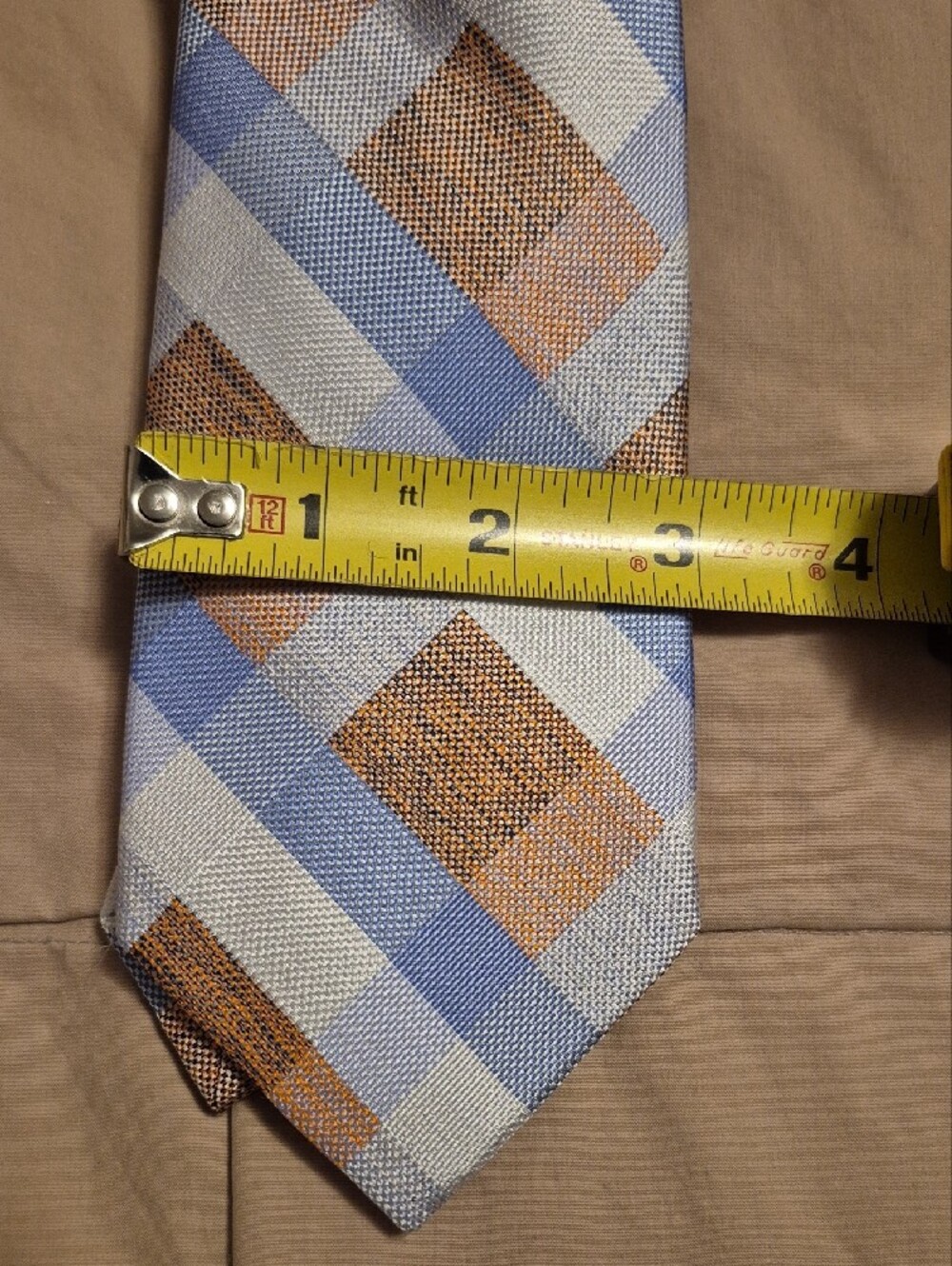 Nautica Blue, Peach & White Plaid Men's Tie - Picture 4 of 6
